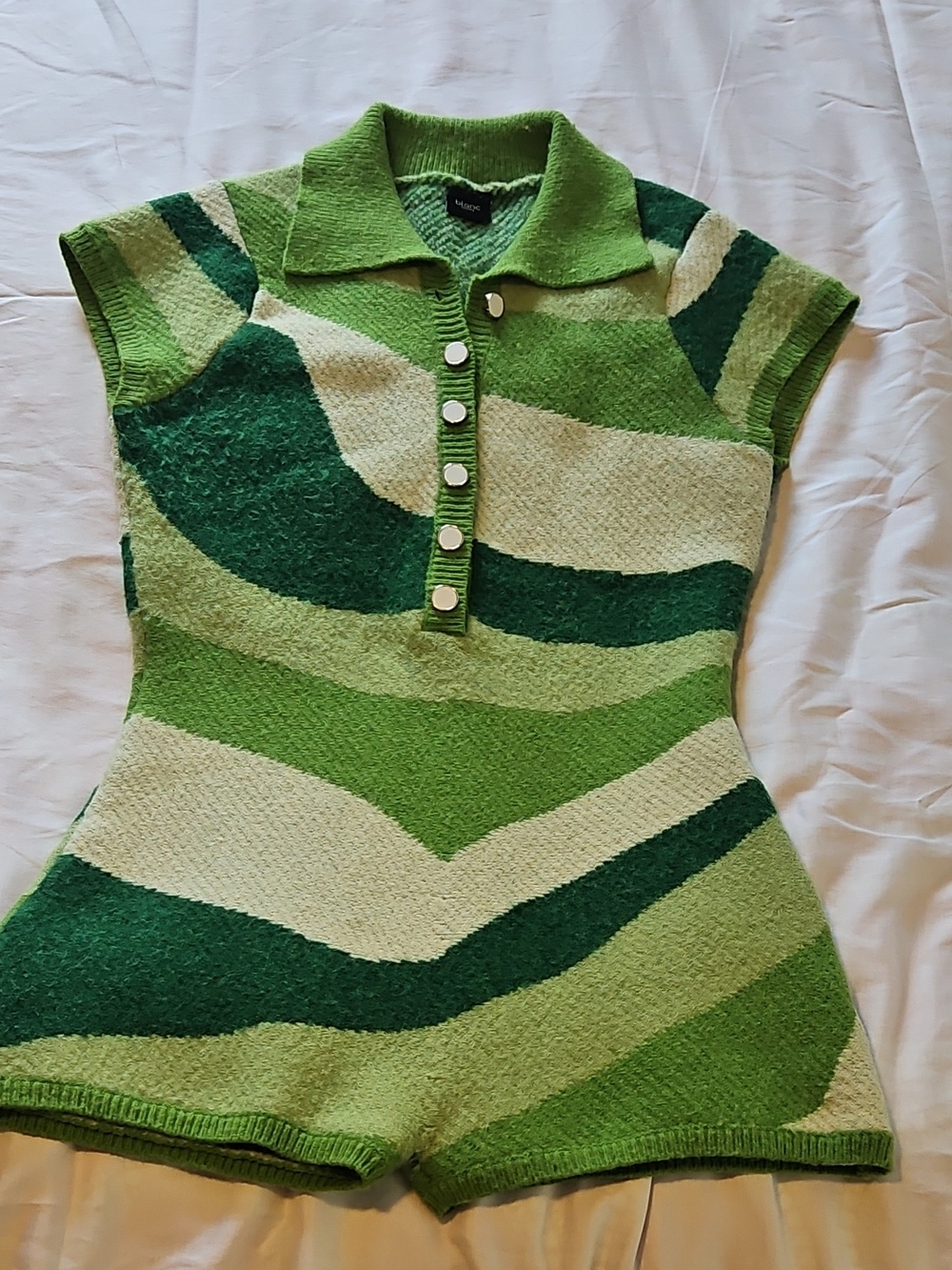 Blanc Clothing Vintage-Inspired Green Wave Knit Polo Romper